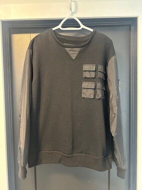 American Stitch Black Crewneck Sweater with Utility Pockets